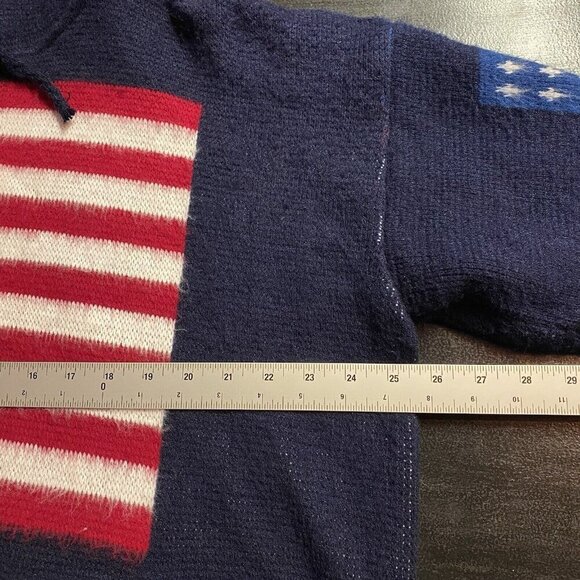 VTG Ruminahui Wool Hooded Sweater XL Full Zip American Flag USA Fuzzy Jacket - Picture 11 of 13